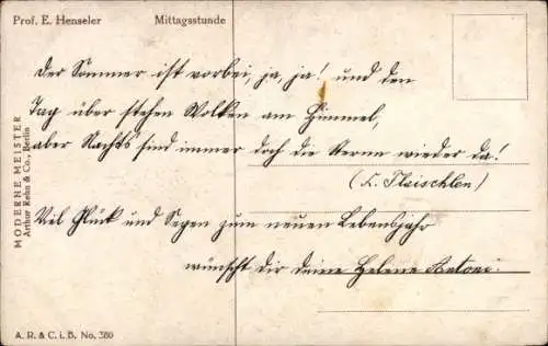 Künstler Ak Henseler, E., Mittagsstunde, Mann raucht Pfeife