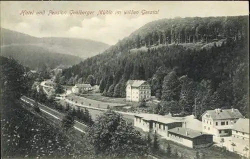 Ak Gehlberg Suhl in Thüringen, Gehlberger Mühle im wilden Geratal, Hotel, Pension