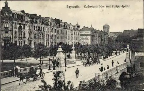 Ak Bayreuth in Oberfranken, Ludwigsbrücke, Luitpoldplatz, Kutschen