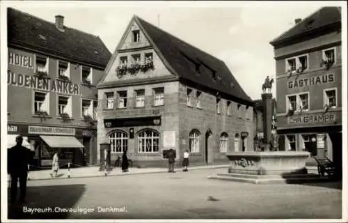 Ak Bayreuth in Oberfranken, Chevauleger-Denkmal, Hotel zum goldenen Anker, Gasthaus