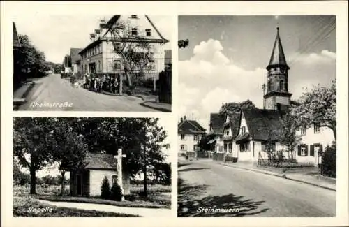 Ak Steinmauern in Baden Württemberg, Teilansicht, Rheinstraße, Kapelle