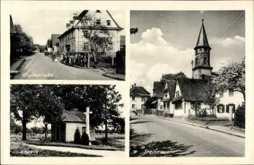 Ak Steinmauern in Baden Württemberg, Teilansicht, Rheinstraße, Kapelle