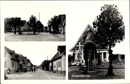 Ak Oetigheim in Baden, Rathaus, Straßenpartie, Kriegerdenkmal