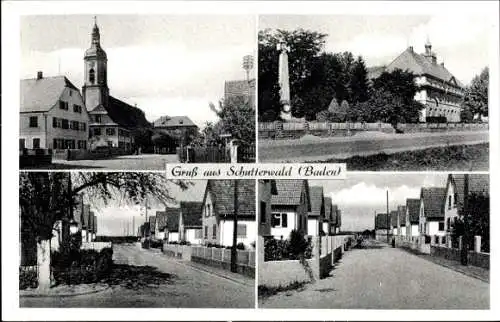 Ak Schutterwald in Baden, Teilansichten, Straßenpartie, Siedlung, Kirche, Denkmal