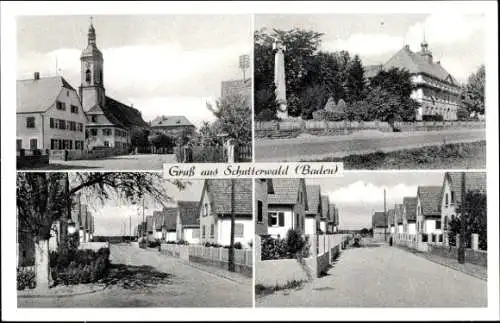 Ak Schutterwald in Baden, Teilansichten, Straßenpartie, Siedlung, Kirche, Denkmal