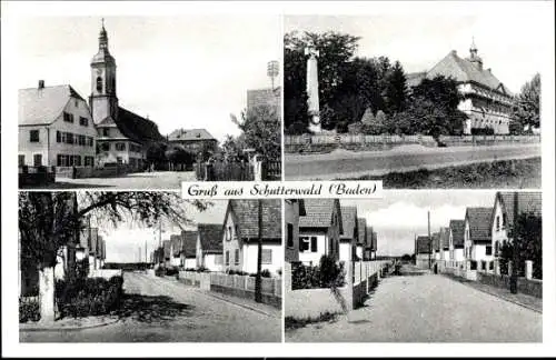 Ak Schutterwald in Baden, Teilansichten, Straßenpartie, Siedlung, Kirche, Denkmal