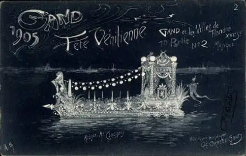 Litho Gand Gent Ostflandern, Fete Venitienne 1905, Nr. 2 Musique