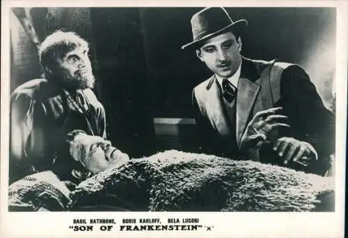 Ak Schauspieler Basil Rathbone, Boris Karloff, Bela Lucosi in Son of Frankenstein