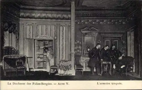 Ak La Duchesse des Folies-Bergere, Acte V., l'armoire truquee, Theaterszene