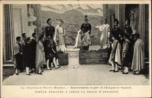 Ak La Chapelle Saint Mesmin Loiret, Representation en grec de l'Antigone de Sophocle, Tableau final