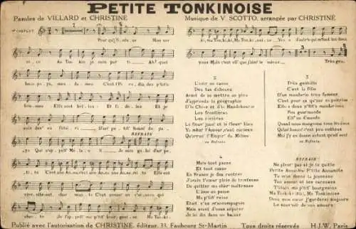 Ak Petite Tonkinoise, Paroles de Villard et Christine, Notenblatt