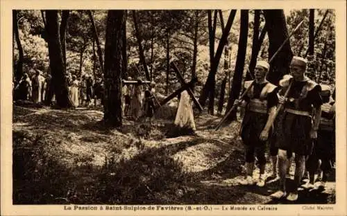 Ak Saint Sulpice de Favieres Essonne, La Passion, La Montree au Calvaire