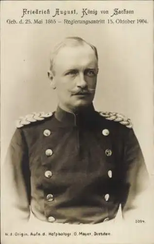 Ak König Friedrich August III. von Sachsen, Portrait, Regierungsantritt 1904