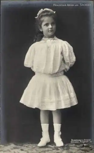 Ak Prinzessin Anna von Sachsen, Kinderportrait, Standportrait, Weißes Kleid