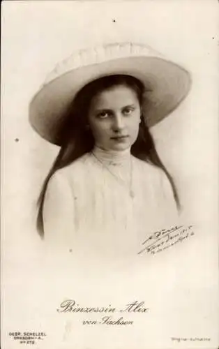 Ak Prinzessin Alix von Sachsen, Portrait, Hut