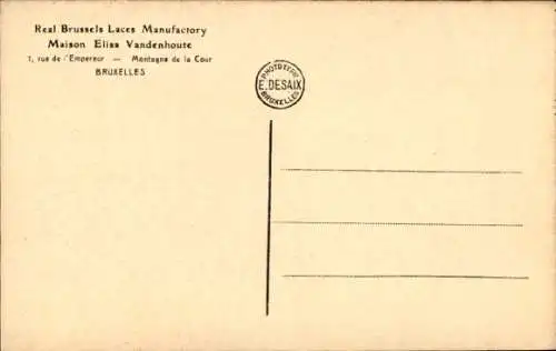 Ak Bruxelles Brüssel, Manufacture de Dentelles Veritables, Mon. Elisa Vandenhoute, Spitzenklöpplerin