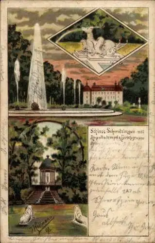 Künstler Litho Hellmann, Schwetzingen im Rhein Neckar Kreis, Schloss, Apollotempel, Hirschgruppe