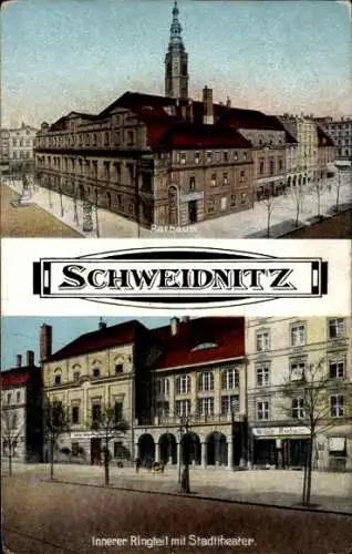 Ak Świdnica Schweidnitz Schlesien, Rathaus, Innerer Ringteil, Stadttheater