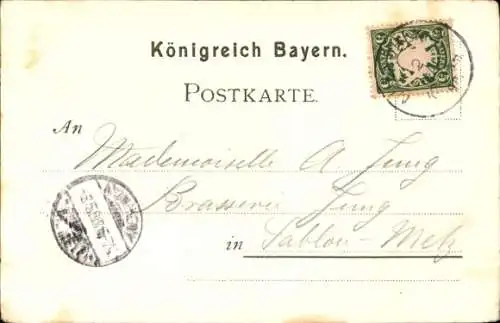 Litho München Bayern, Hofbräuhaus, Personen in Trachten