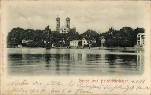 Relief Ak Friedrichshafen am Bodensee, Stadtansicht vom Wasser aus