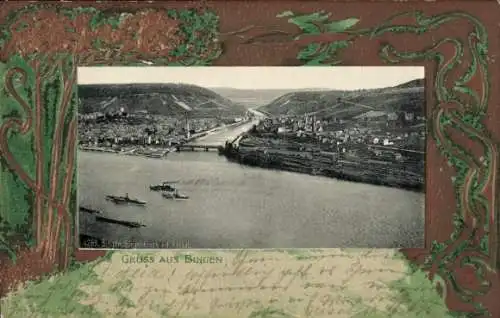 Jugendstil Passepartout Ak Bingen am Rhein, Panorama