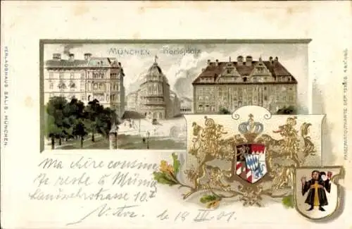 Präge Wappen Litho München Bayern, Karlsplatz