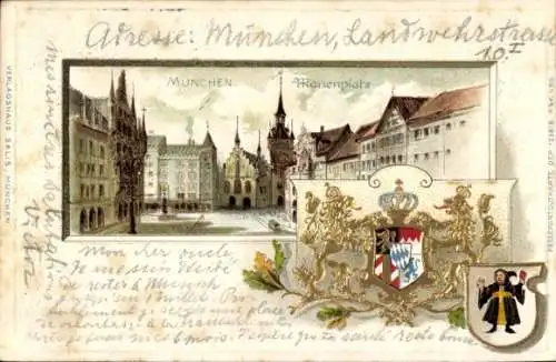 Präge Wappen Litho München, Marienplatz, Münchner Kindl