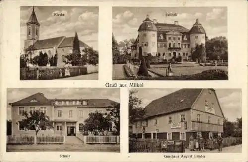 Ak Milkel Radibor Oberlausitz, Gasthaus, Schule, Schloss, Kirche