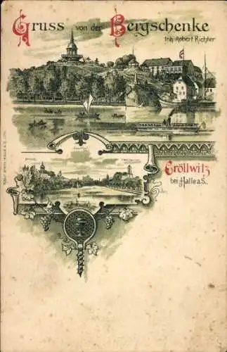 Litho Kröllwitz Halle an der Saale, Bergschenke, Inh. Robert Richter