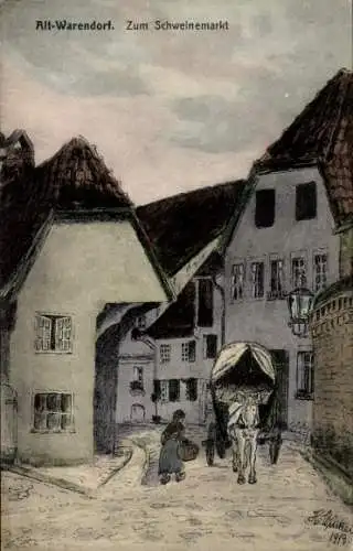 Künstler Ak Warendorf im Münsterland, Zum Schweinemarkt