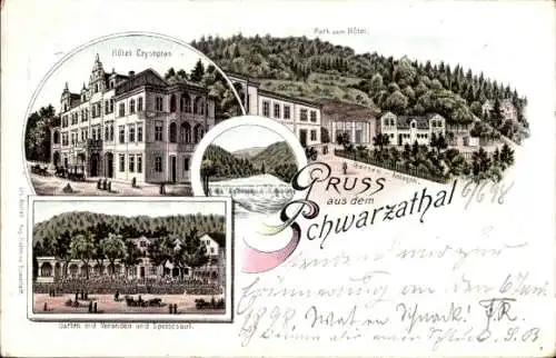 Litho Schwarzathal Bad Blankenburg, Hotel Chrysopras, Wehr, Park, Garten