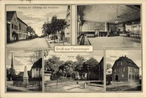 Ak Flemmingen Naumburg an der Saale, Gasthaus zur Erholung, Dorfstraße, Kirche, Denkmal