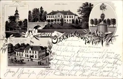 Litho Oranienbaum Wörlitz Sachsen Anhalt, Herzogliches Schloss, Goldenes Horn Hotel