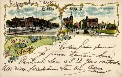 Litho Wanne Herne im Ruhrgebiet Nordrhein Westfalen, Soolbad Wilhelmsquelle, Bahnhof