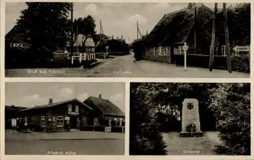 Ak Klixbüll in Nordfriesland, Dorfpartie, Geschäft Friedrich Müller, Ehrenmal