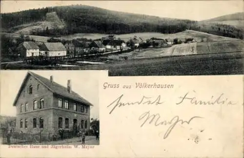 Ak Völkerhausen Emmerthal an der Weser, Gesamtansicht, Deutsches Haus, Jägerheim