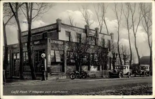 Ak Giethoorn Overijssel Niederlande, Café-Restaurant 't Wapen, Tankstelle