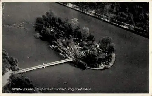 Ak Altenburg in Thüringen, Großer Teich, Insel, Fliegeraufnahme