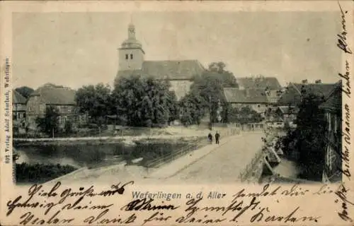 Ak Weferlingen in Sachsen Anhalt, Teilansicht, Brücke, Aller