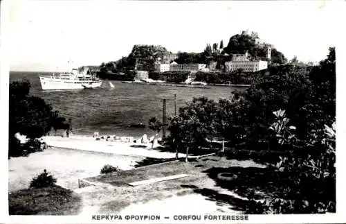 Foto Ak Korfu Griechenland, Festung, Hafen, Dampfschiff