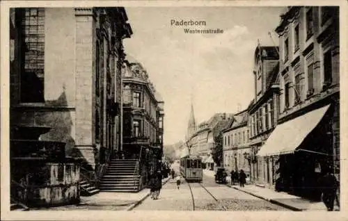 Ak Paderborn in Westfalen, Westernstraße, Straßenbahn, Passanten