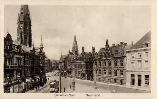 Ak Gelsenkirchen im Ruhrgebiet, Neumarkt, Geschäft Sopp, Straßenbahn