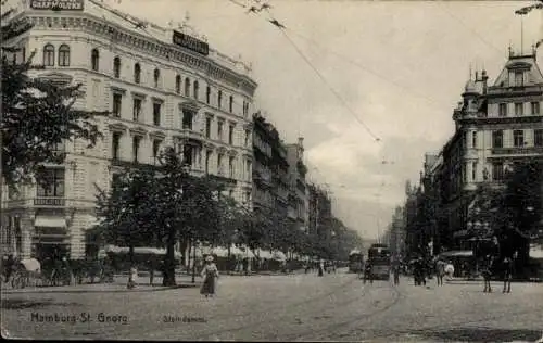 Ak Hamburg Mitte Sankt Georg, Steindamm, Hotel Graf Moltke, Straßenbahn