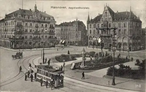 Ak Hannover in Niedersachsen, Aegidienthorplatz, Straßenbahn, Kutsche