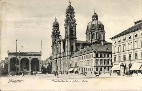 Ak München, Theatinerkirche und Feldherrnhalle