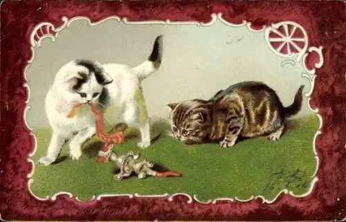 Passepartout Litho Zwei kleine Katzen beim Spielen, Kätzchen