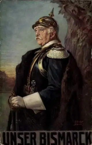 Künstler Ak Fürst Otto von Bismarck, Portrait, Uniform, Pickelhaube, Säbel