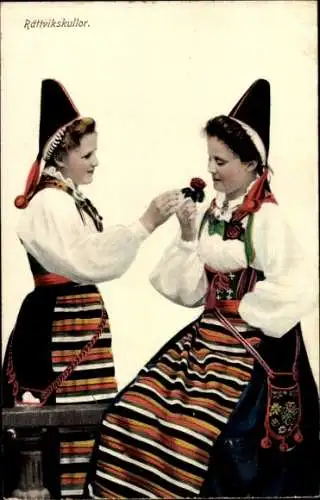 Ak Rättvikskullor, Schwedische Volkstrachten, Rose