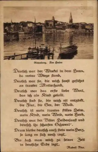 Ak Flensburg in Schleswig Holstein, Am Hafen, Gedicht von Rudolf Flex