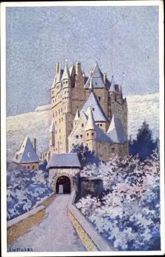 Künstler Ak Kulas J.v., Wierschem an der Mosel, Verschneite Burg Elz